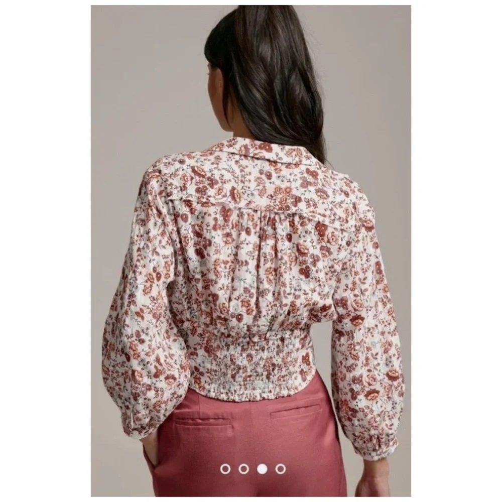 NWOT Anthropologie Smocked Buttondown Blouse  Size Small - Picture 2 of 16